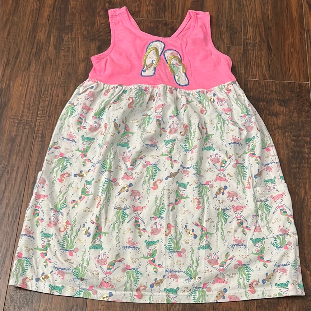 Pink and White Sleeveless Dress with Flip-Flop Design